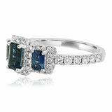2ct Emerald Cut Blue Sapphire Engagement Ring Diamond Halo 14k White Gold Finish