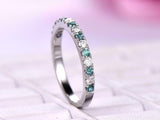 1ct Round Green Emerald Alternate Diamond Anniversary Band 14k White Gold Finish