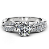 3ct Round Cut Diamond Engagement Ring 14k WhiteGold Finish Leaf Design Solitaire
