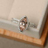 2ct Engagement Ring Marquise Cut Peach Morganite Bridal Set 14k WhiteGold Finish