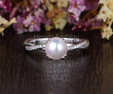 0.3ct Round Simulated Diamond Infinity Minimal Pearl Ring 14k White Gold Plated