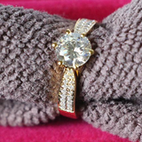 2Ct Round Diamond Solitaire Engagement Ring 14K Yellow Gold Over Two Row Accent