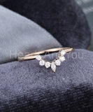 0.3ct Marquise Simulated Diamond Curved Minimalist Wed Band 14k Rose Gold Plated