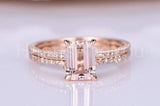 1ct Emerald Cut Simulated Morganite Curved Halo Bridal Set 14k Rose Gold Plated