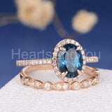2.2ct Round Cut Simulated London Blue Topaz Halo Bridal Set 14k Rose Gold Plated