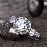 2.4ct Engagement Ring Round Cut Diamond Art Deco Design 14k White Gold Finish