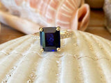 2.2ct Emerald Cut Blue Sapphire Solitaire with Accent Ring 14k White Gold Finish