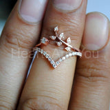 0.25ct Round Cut Moissanite Vine Leaf Chevron Bridal Set 14K Rose Gold Plated