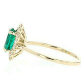2ct Engagement Ring Oval Cut Green Emerald Floral Halo 14k Yellow Gold Finish