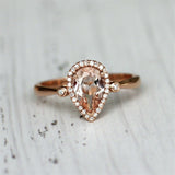 3Ct Pear Cut Peach Morganite Engagement Ring 18K Rose Gold Finish Diamond Halo