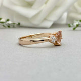 1ct Engagement Ring Pear Cut Peach Morganite Three Stone 14k Yellow Gold Finish