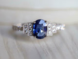 3ct Oval Cut Blue Sapphire Milgrain Step Accent Vintage Ring 14k White Gold Over