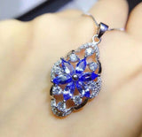 3ct Tanzanite Marquise Cut Floral Cocktail Pendant 14k White Gold Over NO CHAIN