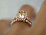 2.2ct Cushion Cut Morganite Engagement Ring 14k Rose Gold Finish Diamond Halo