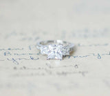 2ct Princess Cut Diamond Accents Trilogy Engagement Ring 14k White Gold Finish