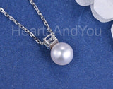 1ct Cushion Simulated Aquamarine Mother's Day Pearl Pendant 14k WhiteGold Plated
