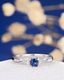 0.3ct Princess Blue Sapphire Engagement Ring Diamond Accents 14k White Gold Over