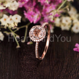 1ct Round Cut Simulated Peach Morganite Halo Engagement Ring 14k RoseGold Plated