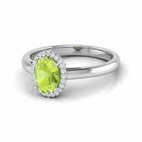 1Ct Oval Cut Green Peridot Diamond Halo Engagement Ring 14K White Gold Finish