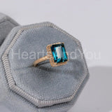 2.3ct Emerald Cut Simulated London Blue Topaz Hidden Halo Ring 14K Gold Plated