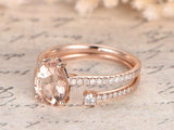 1ct Pear Cut Champagne Morganite Bridal Set Engagement Ring 14k Rose Gold Finish