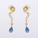 2ct Drop Earrings Pear Cut Blue Tanzanite Dangling Spiral 14k Yellow Gold Finish