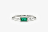 0.5ct Baguette Cut Green Emerald Petite Minimalist Ring 14k White Gold Finish