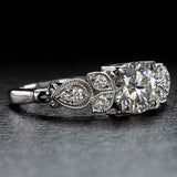 3.5ct Round Cut Diamond Milgrain Vintage Engagement Ring 18K White Gold Finish