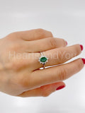 0.4ct Oval Cut Simulated Green Emerald Halo Minimalist Ring 14k WhiteGold Plated