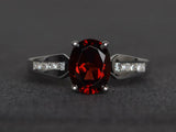 2.3ct Engagement Ring Oval Cut Red Garnet Diamond Accent 14k White Gold Finish