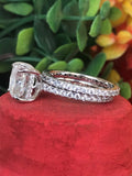 2ct Cushion Cut Simulated Diamond Bridal Set Full Eternity 14k White Gold Plated