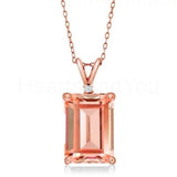 2ct Emerald Cut Simulated Morganite Solitaire Pendant Chain 14k Rose Gold Plated