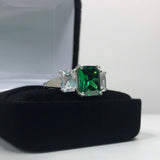 2.5ct Green Emerald Diamond Trilogy Propose Engagement Ring 14k White Gold Over