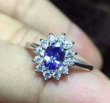 2.35ct Engagement Ring Oval Cut Blue Tanzanite Floral Halo 14k White Gold Finish