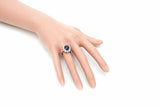 2ct Oval Cut Blue Sapphire Engagement Ring Diamond Halo 14k White Gold Finish