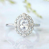 2.3ct Oval Simulated Diamond Dual Halo Milgrain Bridal Set 14K White Gold Plated