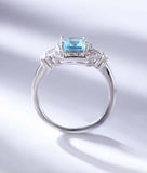2ct Radiant Cut Blue Aquamarine Engagement Ring Halo Trilogy 14k White Gold Over