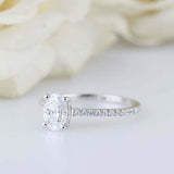 1.6ct Oval Cut Diamond 4 Prong Solitaire with Accents Ring 14k White Gold Finish