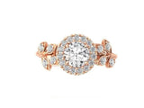 1.7ct Round Cut Diamond Engagement Ring Halo Leaf Design 14k Rose Gold Finish