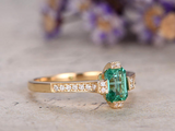 1.5ct Green Emerald Cut Solitaire with Round Accents Ring 14k Yellow Gold Finish