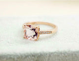 1.2ct Cushion Cut Peach Morganite Engagement Ring Solitaire 14k Rose Gold Finish