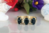 3ct Wedding Band Oval Black Diamond Three Stone & Diamond 14k Yellow Gold Finish