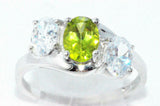 2.45ct Engagement Ring Oval Cut Green Peridot Swirl Trilogy 14k WhiteGold Finish