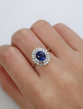 2ct Oval Cut Blue Sapphire Engagement Ring Diamond Ballerina 14k White Gold Over