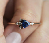 1.3ct Trillion Cut Blue Sapphire Petite Engagement Ring 14k Rose Gold Finish