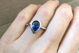 0.7ct Pear Blue Sapphire Engagement Ring Bezel Set Solitaire 14k White Gold Over