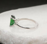 1.5ct Green Emerald Cut Diamond Trilogy Engagement Ring 14k White Gold Finish