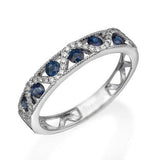 2ct Round Cut Blue Sapphire Wedding Band Wavy 3/4 Eternity 14k White Gold Finish