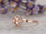 2ct Round Cut Peach Morganite Diamond Halo Solitaire Ring 14k Rose Gold Finish