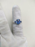 2ct Engagement Ring Emerald Cut Blue Sapphire Three Stone 14k White Gold Finish